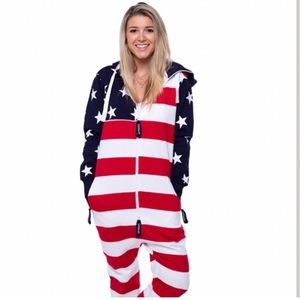 NEW Unisuit American Flag Onesie Bodysuit Zip Up USA Stars and Stripes